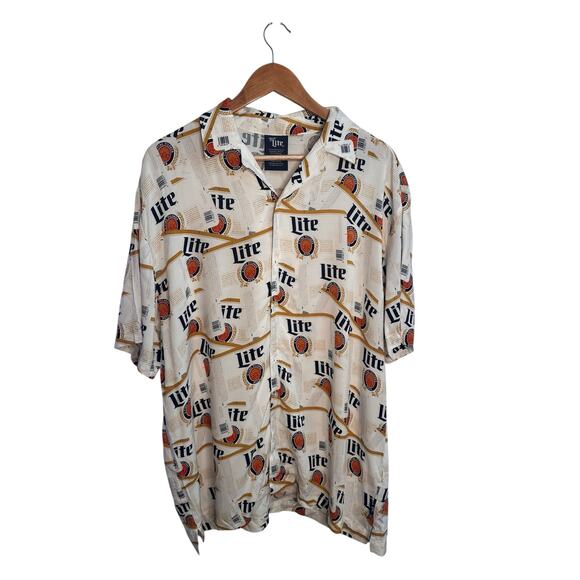 NWT Miller Lite Beer Hawaiian Shirt Men’s L Button Up Short Sleeve Lager Logo - Picture 1 of 8